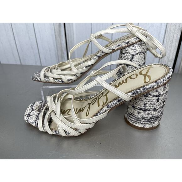 Sam Edelman Daffodil Leather Sandal Snake Print Ivory Round Block Heel Size 7 - Picture 1 of 6